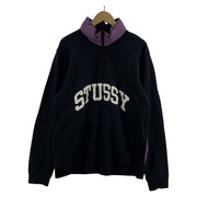 STUSSY アーチロゴ ハーフジップ スウェット 黒 XL