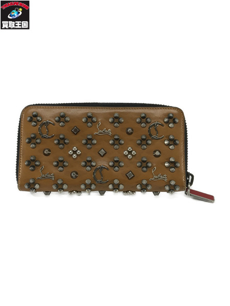 ルブタン 長財布 1175061 CUIR ロゴスタッズ ラウンドファスナー 茶