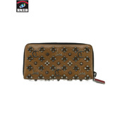 ルブタン 長財布 1175061 CUIR ロゴスタッズ ラウンドファスナー 茶