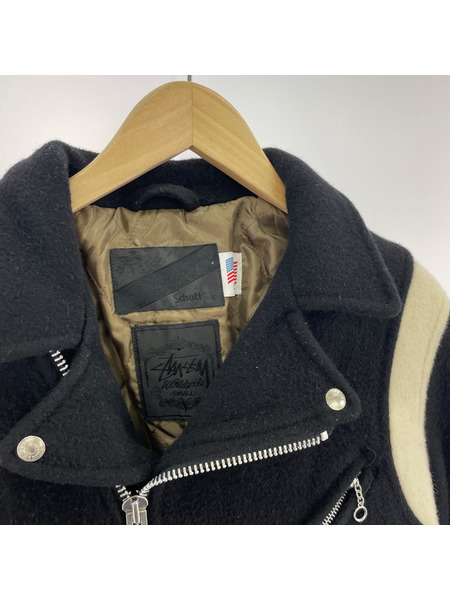 STUSSY×Schott ワンスター ウールダブルライダース 36 ブラック