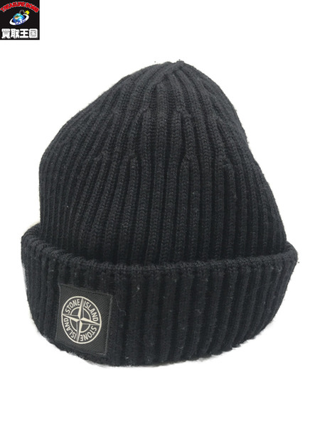 STONE ISLAND ニットキャップ ロゴ ニット ビーニー 黒 7915N22C3　7915N22C3