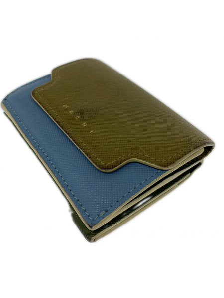 MARNI コンパクトウォレット サフィアーノ 三ツ折リ レザー 財布 茶/青/緑