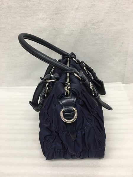 PRADA プラダ テスート ギャザーハンドバッグ  ネイビー