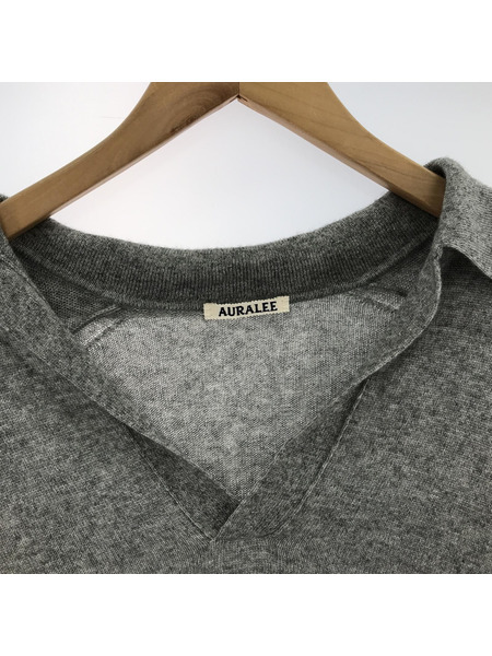 AURALEE 24ss CASHMERE SILK KNIT SKIPPER POLO 4グレーA24SP02SC[値下]