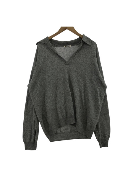 AURALEE 24ss CASHMERE SILK KNIT SKIPPER POLO 4グレーA24SP02SC[値下]