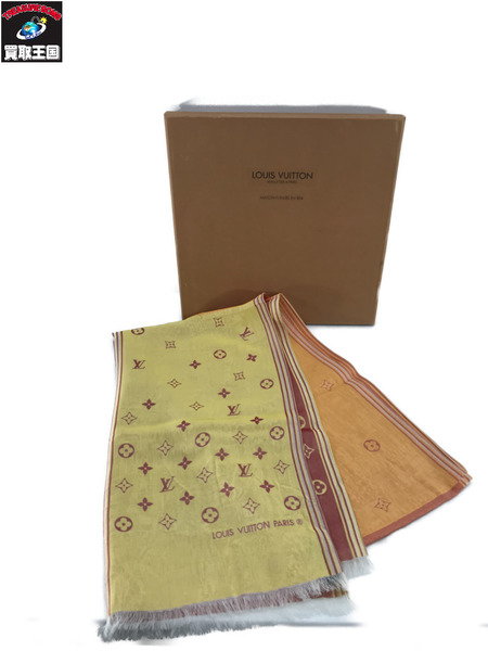 LV  モノグラム シルク　スカーフ　黄/オレンジ/赤