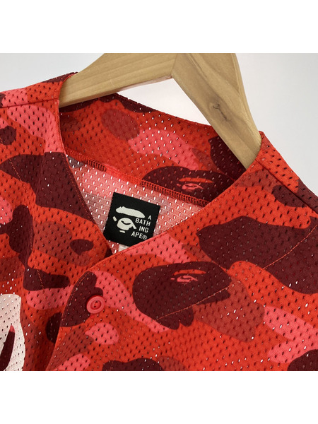 A BATHING APE S/Sゲームシャツ/ロゴ/カモ/RED/M