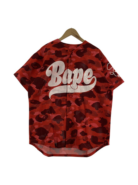 A BATHING APE S/Sゲームシャツ/ロゴ/カモ/RED/M