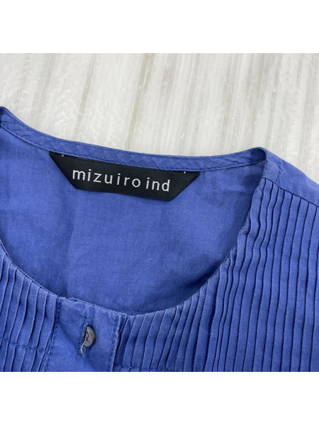 mizuiroind ソノ他 ノースリーブ ピンタック ブラウス 青