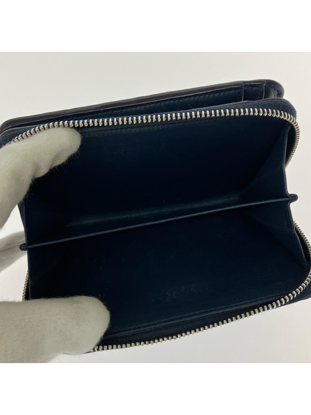 コンパクトウォレット J&MDAVIDSON クロコダイル柄 ラウンドファスナー付 紺
