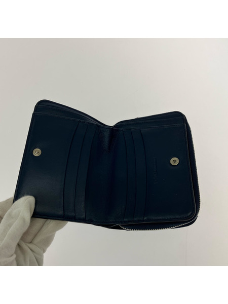 コンパクトウォレット J&MDAVIDSON クロコダイル柄 ラウンドファスナー付 紺