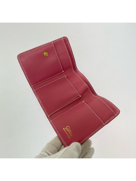 コンパクトウォレット 銀座和光 クロコ型押シ 三ツ折リ財布 ピンク