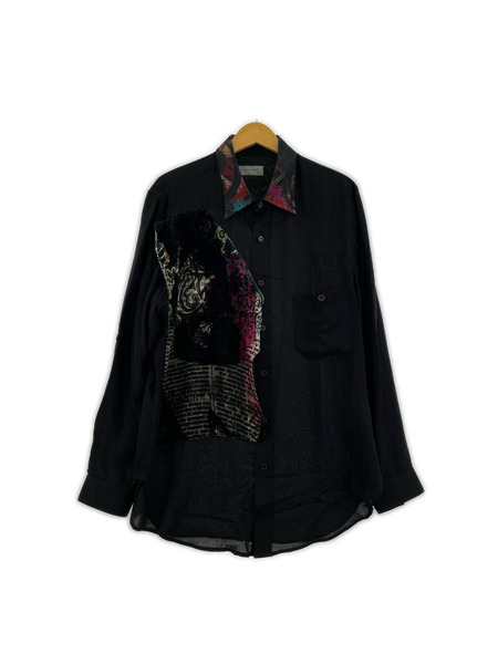 Yohji Yamamoto 長袖シャツ pour homme 柄衿パッチワーク 2 黒 HZ-B60-212