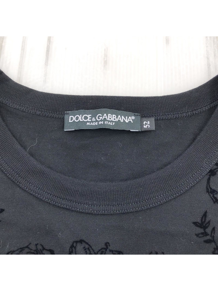 DOLCE＆GABBANA　FLOCK　PRINT　総柄　SSカットソー　黒　52