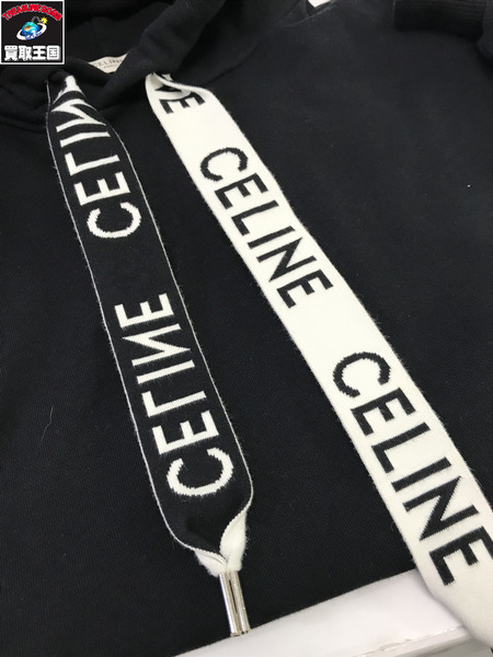 CELINE パーカー ロゴ ドロー ストリングパーカー L ブラック