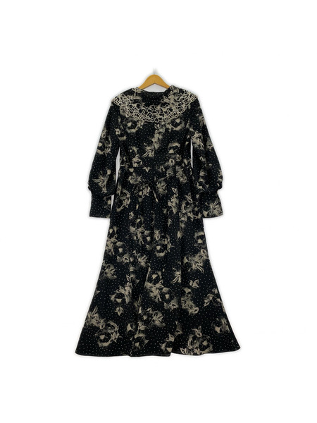 snidel 長袖ワンピース ビッグエンブロイダリーカラープリント 黒