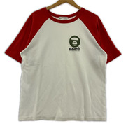 A BATHING APE 半袖Tシャツ・カットソー 初期 ラグランTEE レッド/ホワイト L