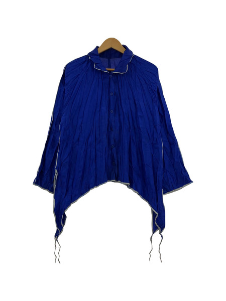PLEATS PLEASE 長袖シャツ ポリシワ加工フリンジプリーツシャツ 3 ブルー[値下]