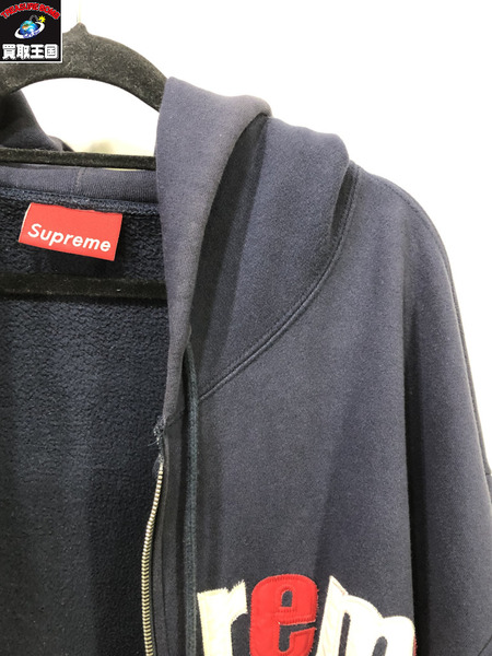 Supreme ジップパーカー XL 90s～ USA製/ネイビー/シュプリーム/ｼﾞｯﾌﾟ破損