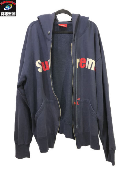 Supreme ジップパーカー XL 90s～ USA製/ネイビー/シュプリーム/ｼﾞｯﾌﾟ破損