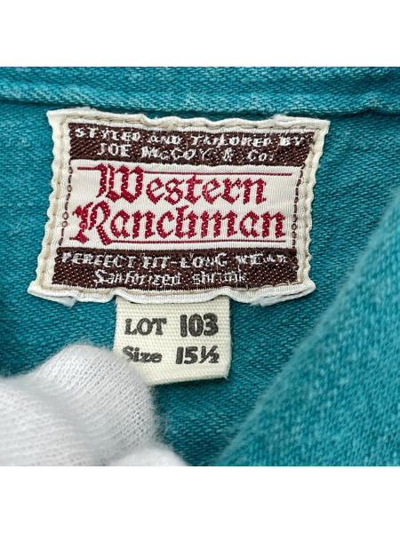 JOE McCOY 長袖シャツ Western Ranchman 103 青緑 (15.5)