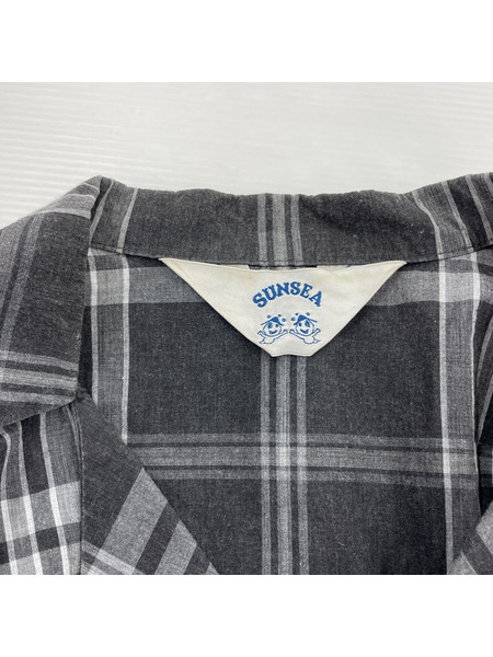 SUNSEA 半袖シャツ 半袖チェックシャツ 3 グレー