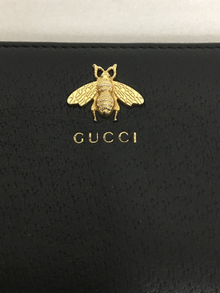 GUCCI グッチ　アニマリエレザー ラウンドファスナー 長財布 523667 黒