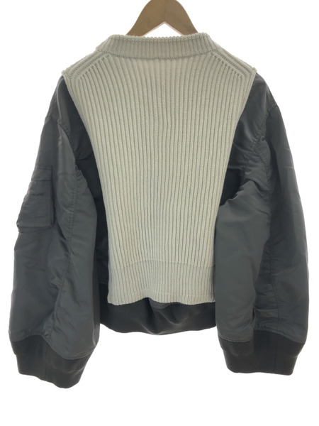 Sacai 22AW NYLON TWILL MIX WOOL KNIT BLOUSON 2 ライトグレー[値下 