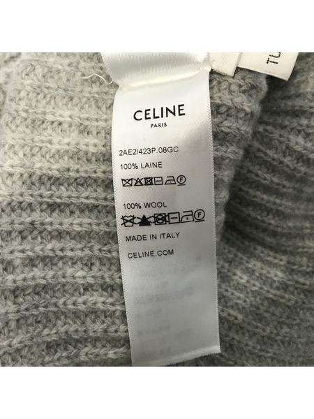 CELINE ﾌﾛﾝﾄﾛｺﾞ ﾆｯﾄｷｬｯﾌﾟ ｸﾞﾚｰ