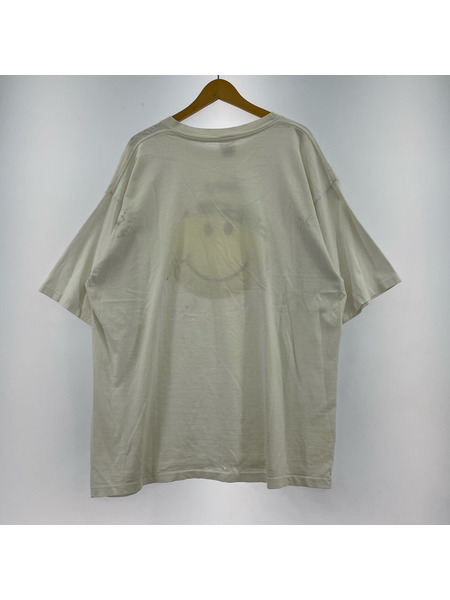 90s JEEP USA製 両シングル スマイリーフェイス プリントTee 2XL 白 ALORE