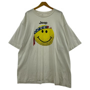 90s JEEP USA製 両シングル スマイリーフェイス プリントTee 2XL 白 ALORE