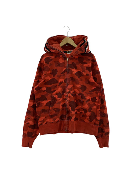 A BATHING APE CAMO SHARK FULL ZIP HOODY シャークパーカー L レッド