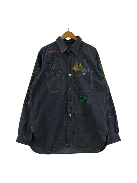 NEPENTHES 長袖シャツ OTAKARA NYC 刺繍シャンブレーシャツ
