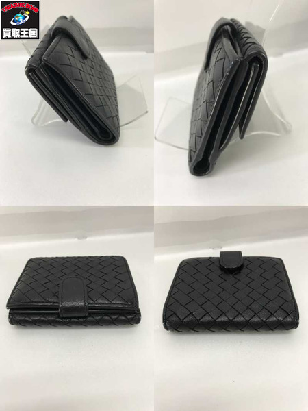 Bottega Venetta コンパクトウォレット イントレチャート 二つ折り財布 黒