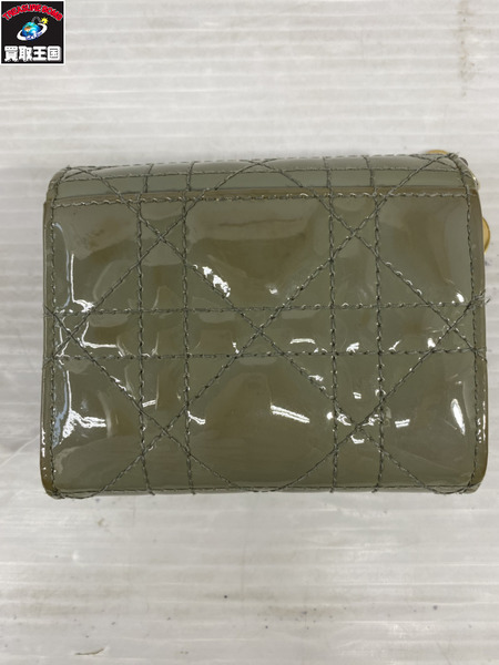 コンパクトウォレット Dior カナージュ パテント 三つ折り財布 水色