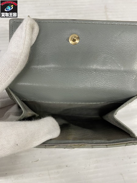 コンパクトウォレット Dior カナージュ パテント 三つ折り財布 水色