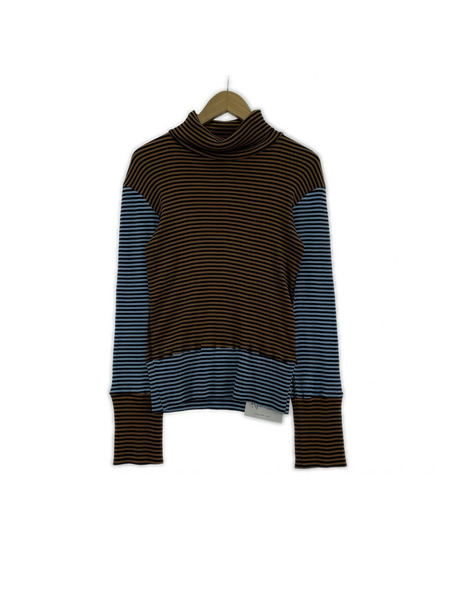 SUNSEA BORDER STRIPE TURTLE-T タートルネックカットソー 2 ブラウン×ブルー