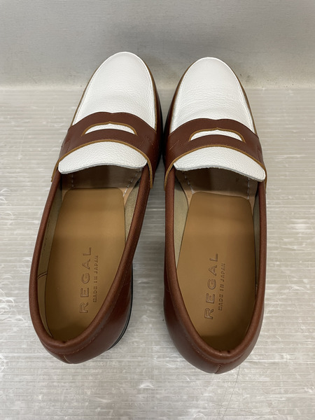 REGAL アンラインドローファー 2トーン コインローファー 24 1/2 ブラウン×ホワイト  2DL BF