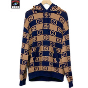 GUCCI GG コットン ジャガード ニット フーディー SizeXS BEG×NVY 本体のみ グッチ パーカー GG柄