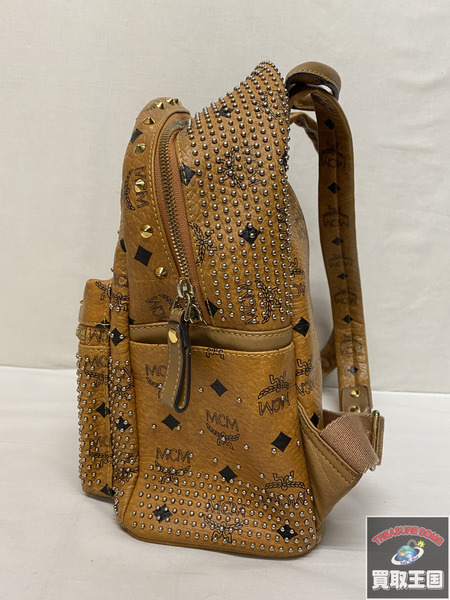 MCM リュックサック・バックパック レザー スタッズ バックパック キャメル