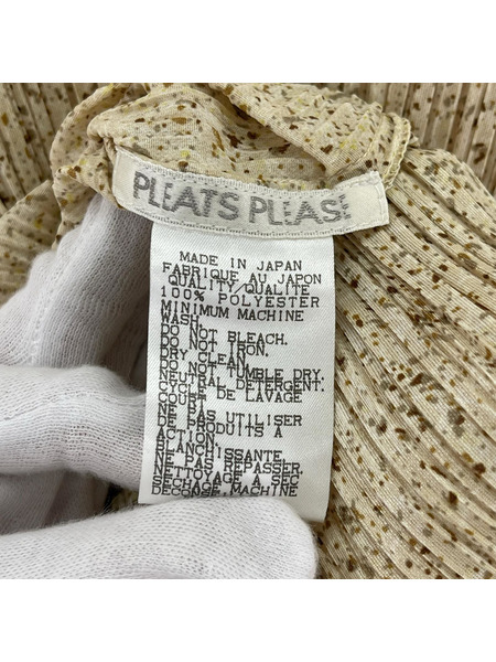 PLEATS PLEASE 長袖ワンピース 総柄 ベージュ (3)