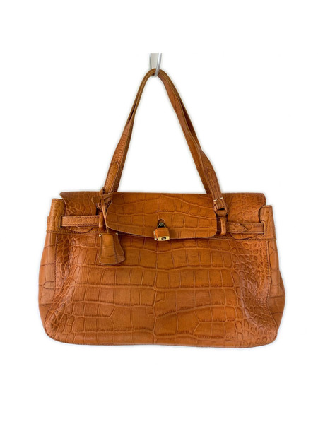 genten ショルダーバッグ レザー型押シ 茶