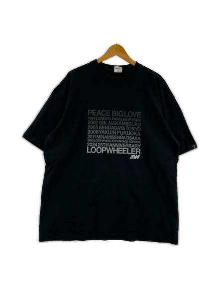 LOOPWHEELER 半袖Tシャツ・カットソー 25周年記念 PEACE BIG LOVE 黒 (L)