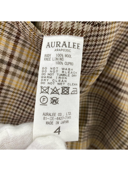 AURALEE WOOL SERGE CHECK NARROW SLACKS 4