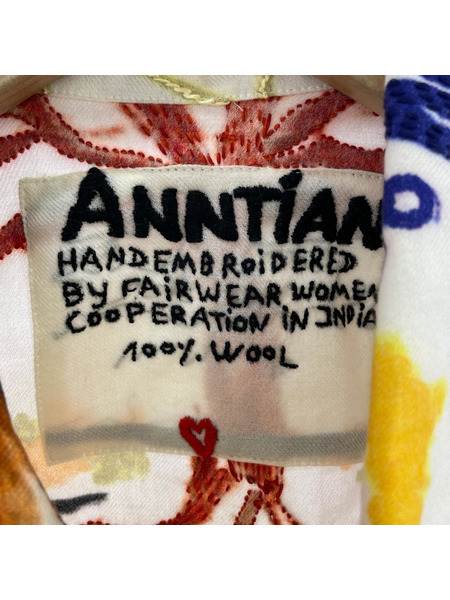 ANNTIAN ウール×シルク 刺繍デザインシャツ アイボリー