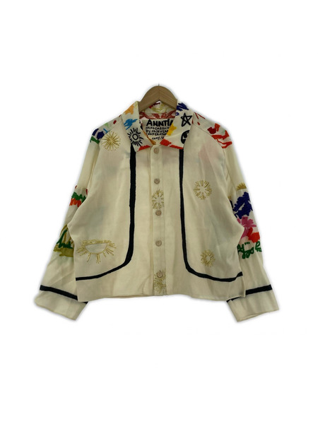ANNTIAN ウール×シルク 刺繍デザインシャツ アイボリー