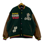 ジャケット GALFY 袖フェイクレザー スタジャン 緑×茶 大型犬