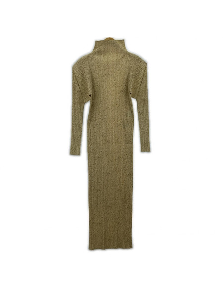 PLEATS PLEASE 長袖ワンピース 総柄 ベージュ (2)