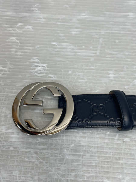  GUCCI インターロッキングG GGスプリーム ベルト ネイビー