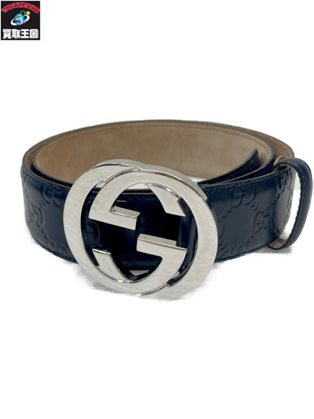  GUCCI インターロッキングG GGスプリーム ベルト ネイビー